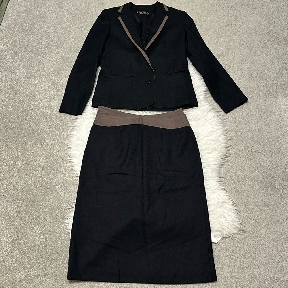 Garey Petites Vintage Black & Brown Wool Pencil Skirt Set
